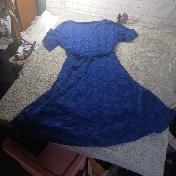 Pinup Fashion Floral Lace Midi Dress 22W Belted Fit Flare Retro Cocktail Elegant - Picture 5 of 8